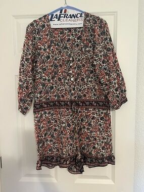 Zara Cream, Rust and Black Floral Long-Sleeve Dress
